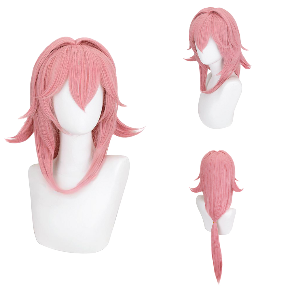 Cosplay Anime Yae Miko - Yae Miko Cosplay-Perücke, rosa, natürlicher langer