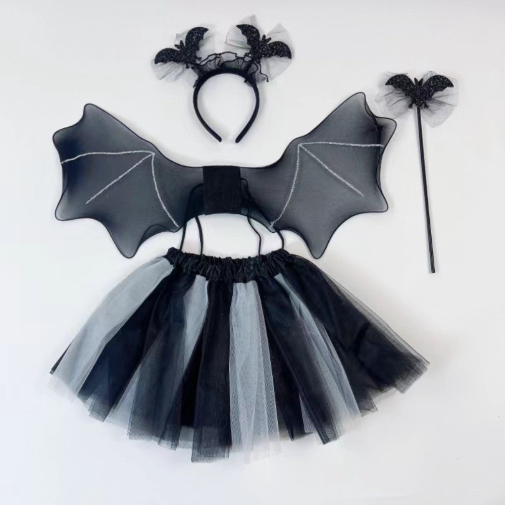 Anime Cosplay Toddler - Spinnennetz-Kostümset für Kinder, Fledermausflügel, Stirnband, Zauberstab,