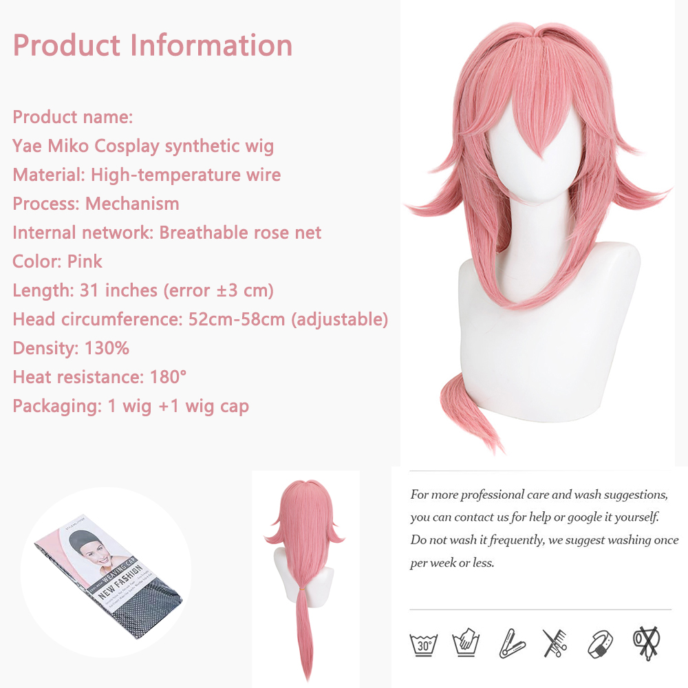 Yae Miko Cosplay-Perücke, rosa – Cosplay Anime Yae Miko Bewertung und Preis